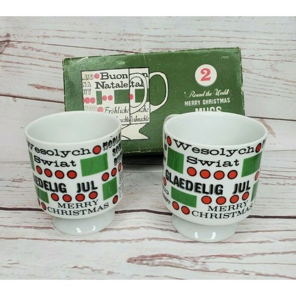 Vintage Never Used Open Box Holt Howard Merry Christmas Around The World Mugs - Picture 1 of 11